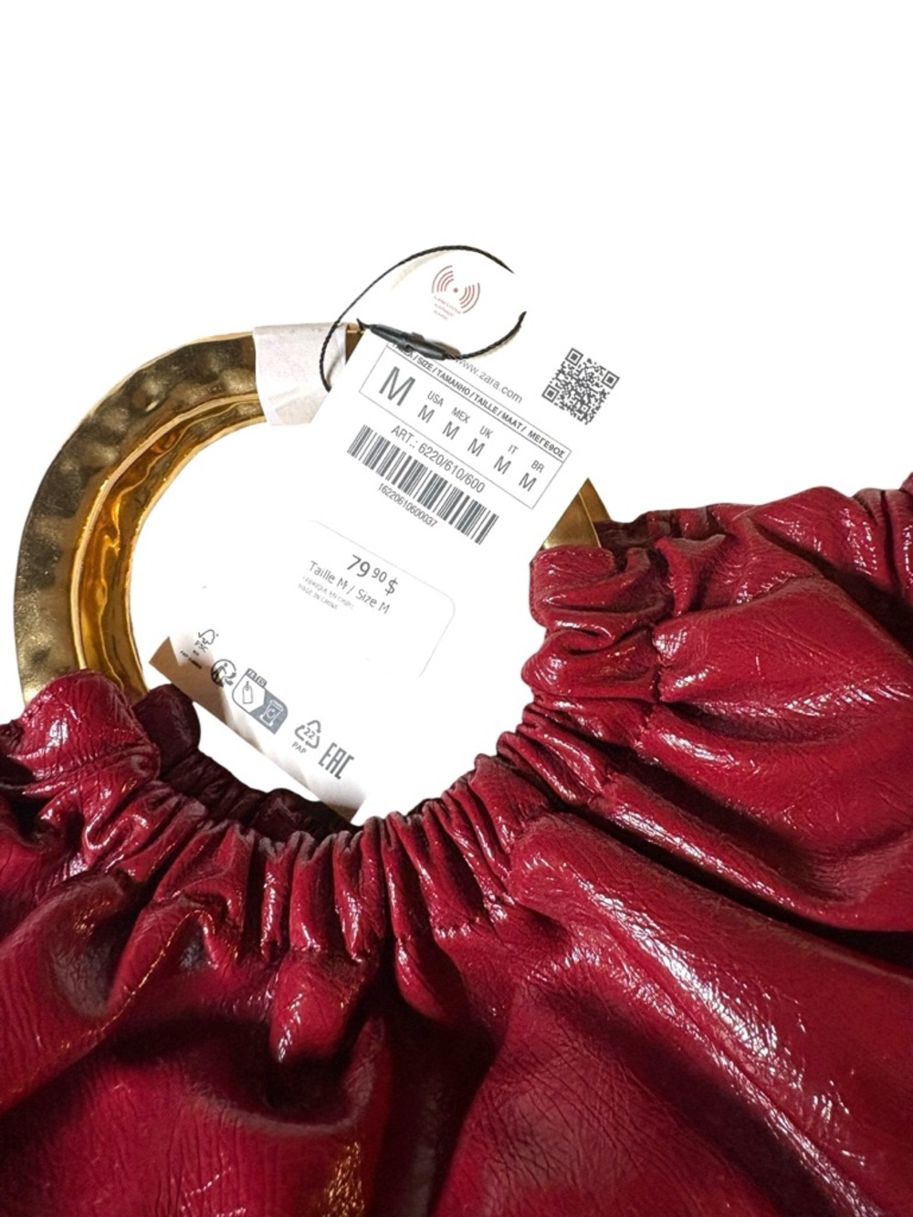 ZARA NWT Red Ruched Hand Bag - Picture 6 of 7